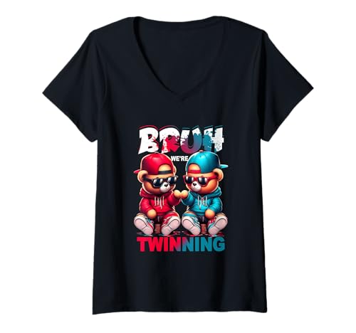 Damen Bruh We're Twinning Jungen Twin Day Spirit Week Teddy Bear Kid T-Shirt mit V-Ausschnitt Damen Bruh We're Twinning Jungen Twin Day Spirit Week Teddy Bear Kid T-Shirt mit V-Ausschnitt von Bruh We're Twinning Boys Twin Day Spirit Week