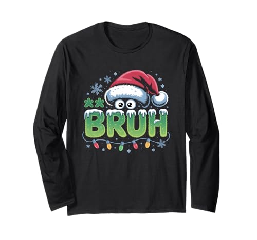 Bruh Christmas Lustiges Weihnachts-Humor-Meme für Kinder, Teenager und Jungen Langarmshirt von Bruh Xmas Lights Santa Hat For Youth