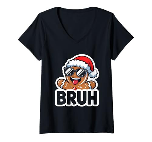 Damen Bruh Funny Christmas Lebkuchenmann Teenager Jungen Kinder T-Shirt mit V-Ausschnitt Damen Bruh Funny Christmas Lebkuchenmann Teenager Jungen Kinder T-Shirt mit V-Ausschnitt von Bruh Xmas Meme Gingerbread