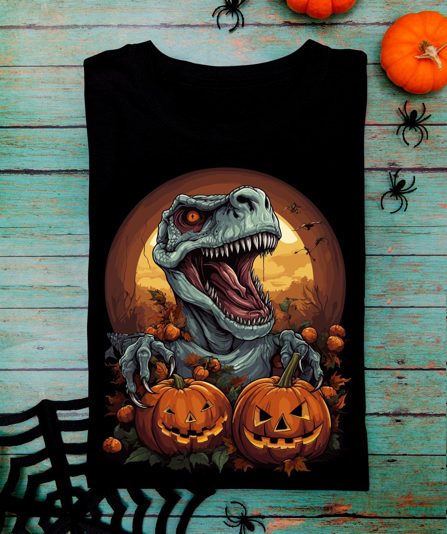 T-Rex Halloween Shirt Mit Kürbis, Shirt, T-Shirt, Herbst Und Happy Halloween, Gruselige Shirts, Dinosaurier Süßes Oder Saures von BruhCatShirts