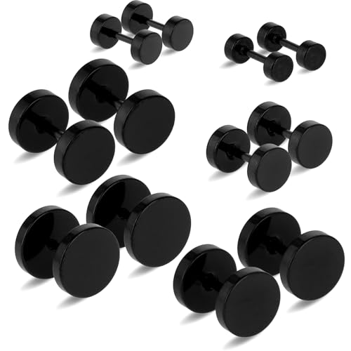 6 Paare Edelstahl Ohrstecker Schwarz Ohrringe Männer Runde Ohrstecker Fake Ohrringe Herrenohrringe Set Fake Plug für Herren Frauen(4–10 mm) von Bruislard
