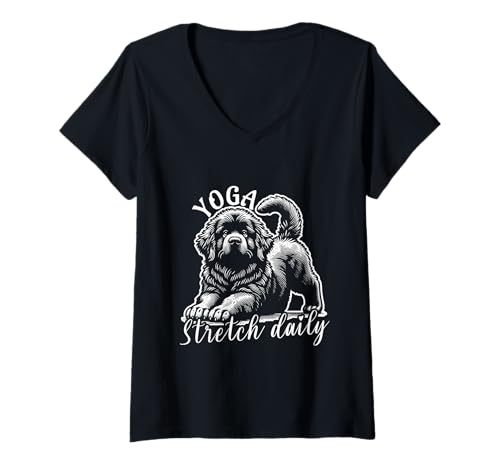 Damen Lustiger Neufundländer Hund Yoga Humor Stretch Spruch T-Shirt mit V-Ausschnitt Damen Lustiger Neufundländer Hund Yoga Humor Stretch Spruch T-Shirt mit V-Ausschnitt von Brummkatze Shop