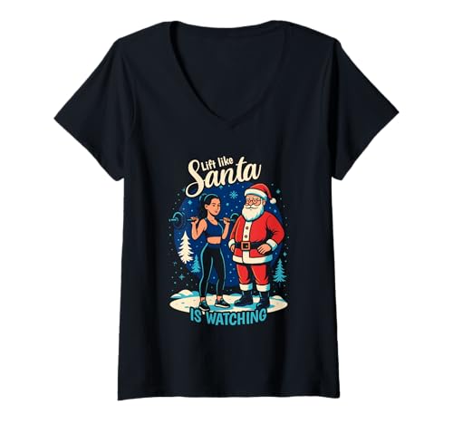 Damen Lustiger Weihnachten Fitness Santa Workout Spruch T-Shirt mit V-Ausschnitt Damen Lustiger Weihnachten Fitness Santa Workout Spruch T-Shirt mit V-Ausschnitt von Brummkatze Shop