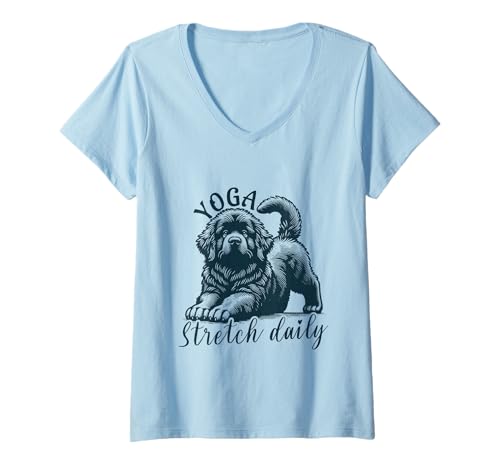 Damen Yoga Hund Neufundländer Lustiger Motivation Spruch T-Shirt mit V-Ausschnitt Damen Yoga Hund Neufundländer Lustiger Motivation Spruch T-Shirt mit V-Ausschnitt von Brummkatze Shop