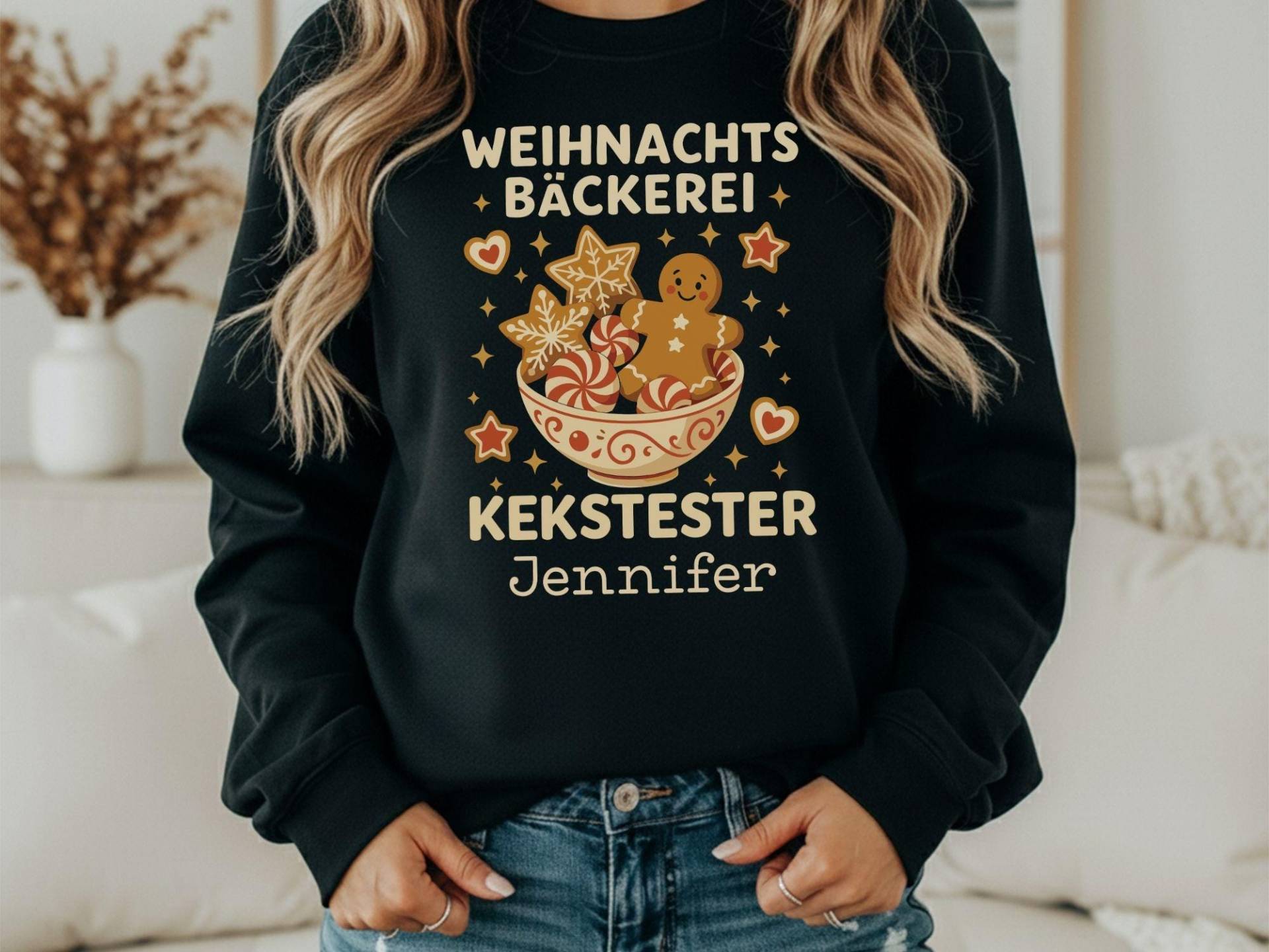 Weihnachtsbäckerei Sweatshirt - Kekstester Personalisiert Name Sweater Für Damen Und Herren, Mit Keks Und Lebkuchen Motiv von Brummkatze