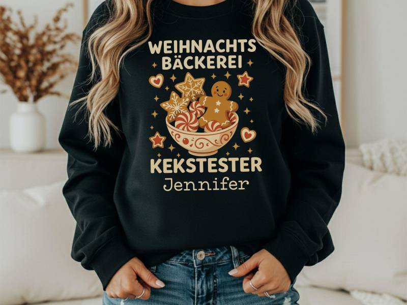 Weihnachtsbäckerei Sweatshirt - Kekstester Personalisiert Name Sweater Für Damen Und Herren, Mit Keks Und Lebkuchen Motiv von Brummkatze
