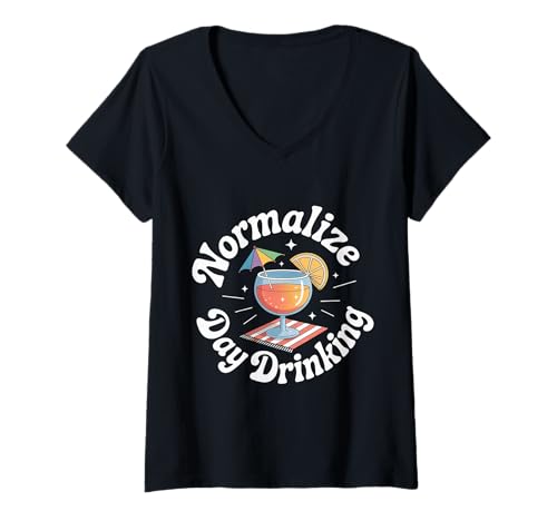 Damen Normalize Day Drinking Brunch Trinker Chill Lifestyle |- T-Shirt mit V-Ausschnitt von Brunch Alkohol Humor