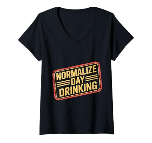 Damen Normalize Day Drinking |- T-Shirt mit V-Ausschnitt Damen Normalize Day Drinking |- T-Shirt mit V-Ausschnitt von Brunch Alkohol Humor