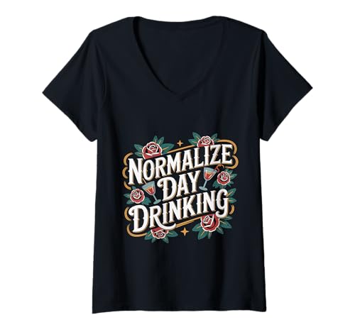 Damen Normalize Day Drinking - T-Shirt mit V-Ausschnitt Damen Normalize Day Drinking - T-Shirt mit V-Ausschnitt von Brunch Alkohol Humor