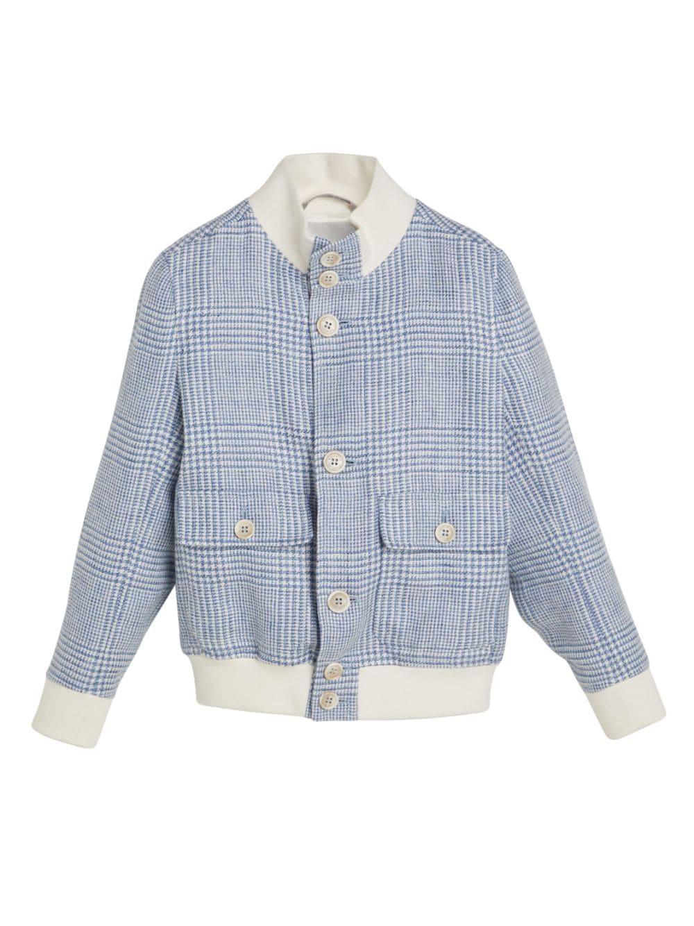 Brunello Cucinelli Kids Bomberjacke mit Hahnentrittmuster - Blau von Brunello Cucinelli Kids