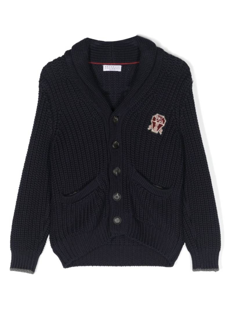 Brunello Cucinelli Kids Cardigan mit Logo-Patch - Blau von Brunello Cucinelli Kids