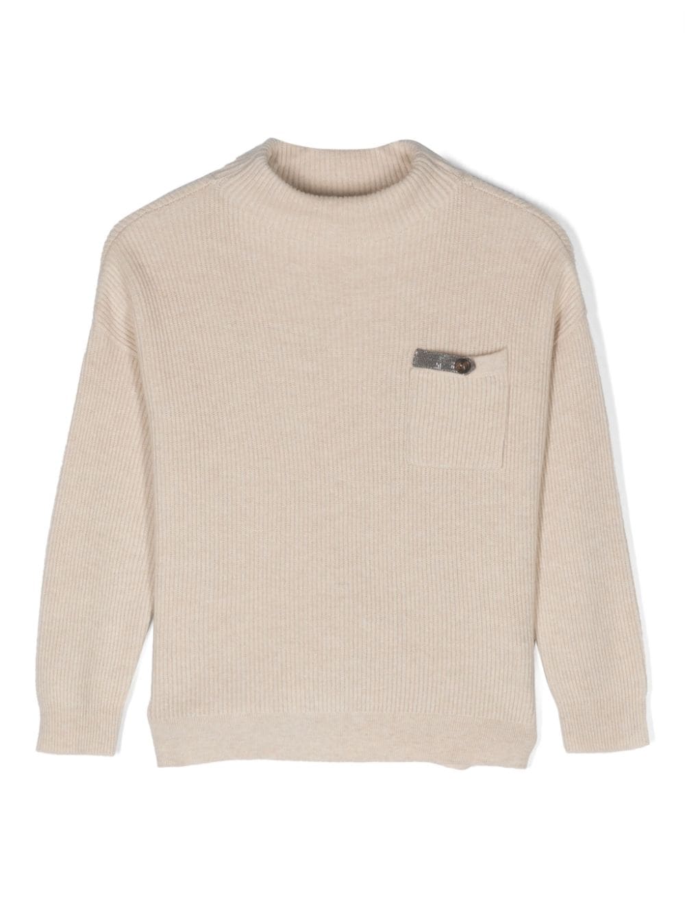 Brunello Cucinelli Kids Gerippter Pullover mit Stehkragen - Nude von Brunello Cucinelli Kids