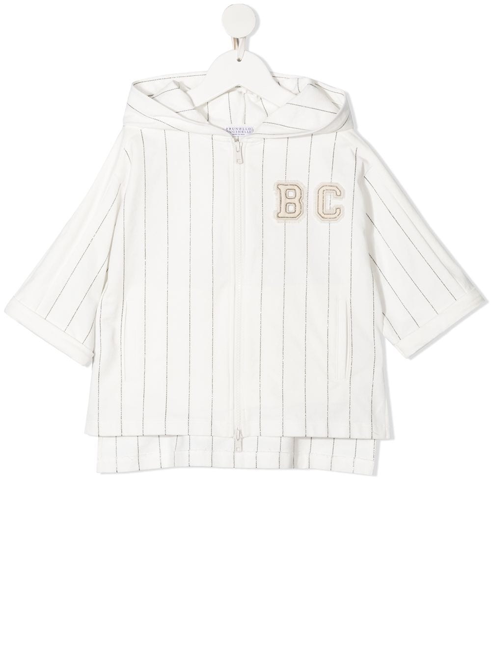 Brunello Cucinelli Kids Gestreifte Kapuzenjacke mit Logo - Weiß von Brunello Cucinelli Kids