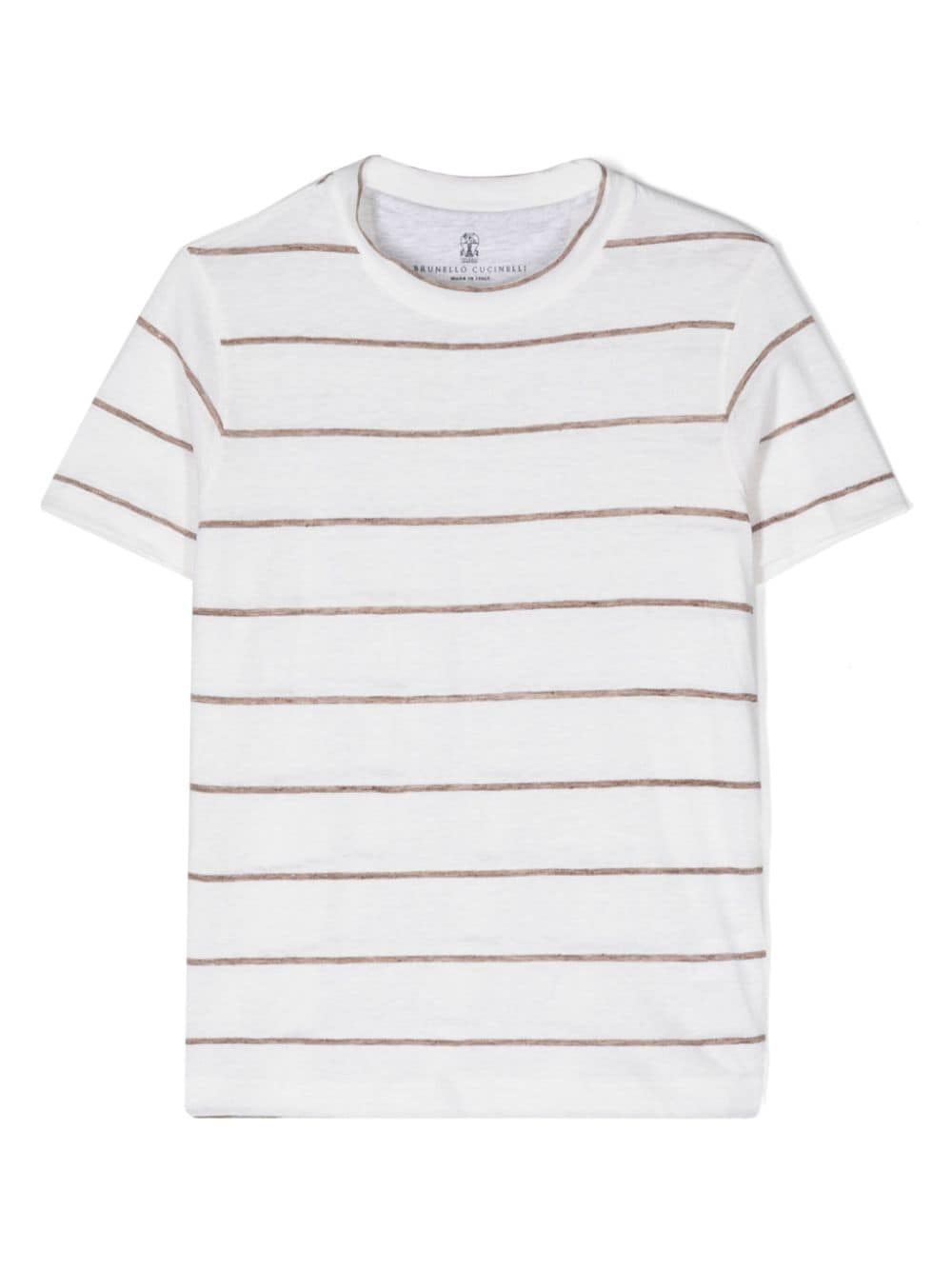 Brunello Cucinelli Kids Gestreiftes Leinen-Baumwoll-T-Shirt - Weiß von Brunello Cucinelli Kids