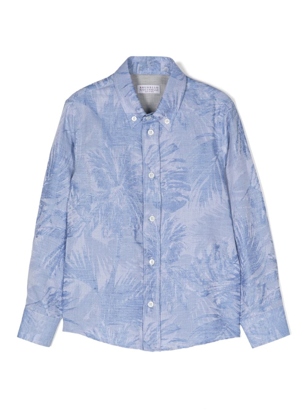 Brunello Cucinelli Kids Baumwoll-Leinen-Hemd mit Palmen-Print - Blau von Brunello Cucinelli Kids