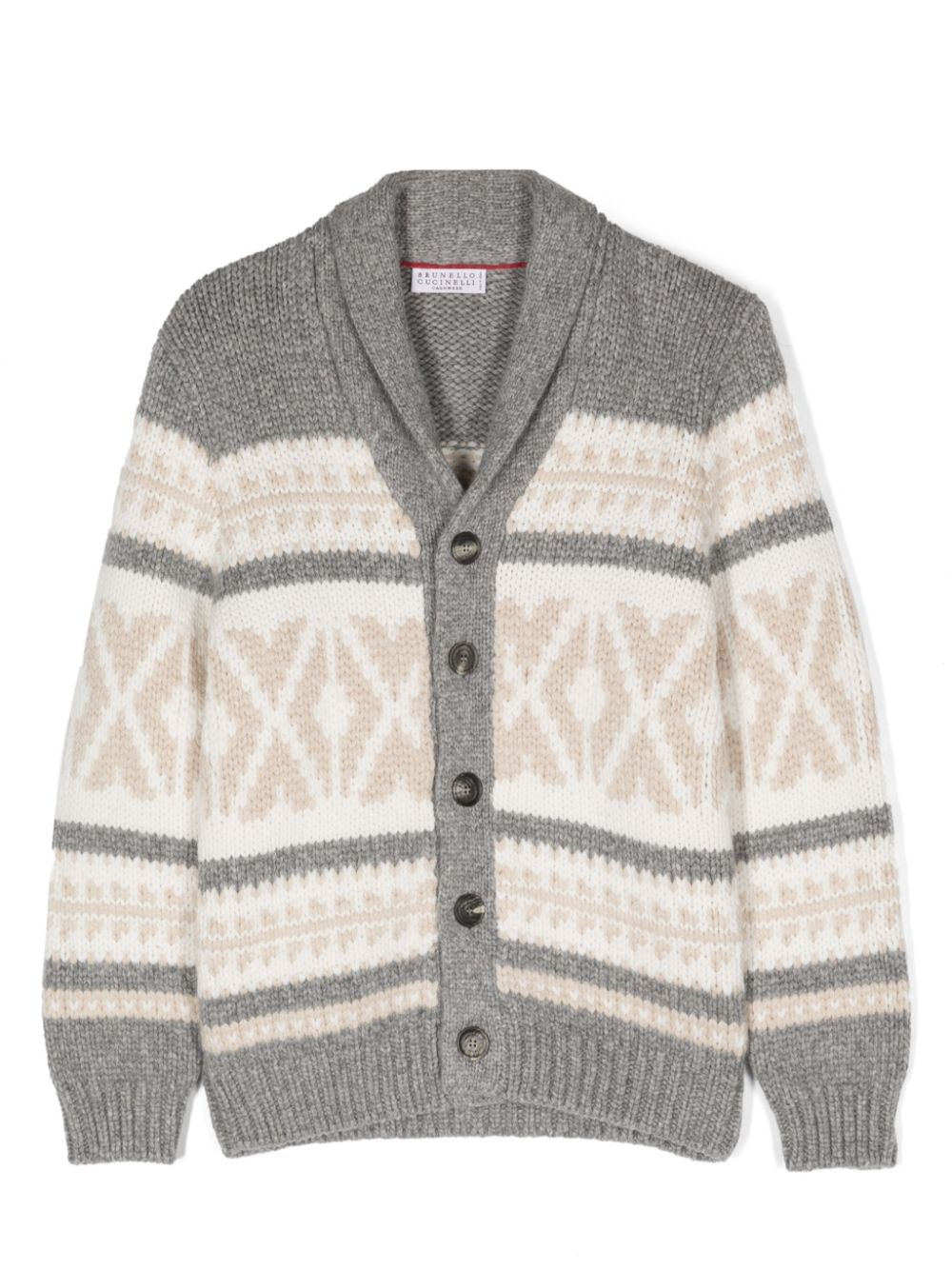 Brunello Cucinelli Kids Kaschmircardigan mit Intarsienmuster - Nude von Brunello Cucinelli Kids