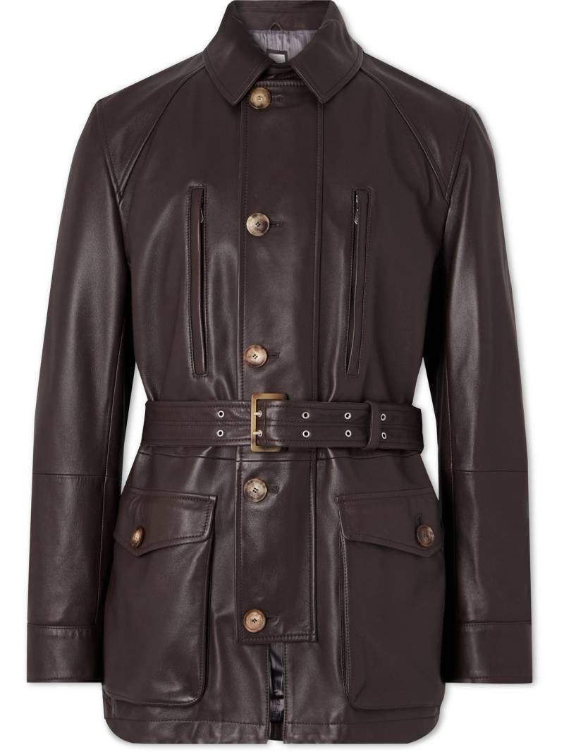 Brunello Cucinelli - Belted Full-Grain Leather Jacket - Men - Brown - XXL von Brunello Cucinelli