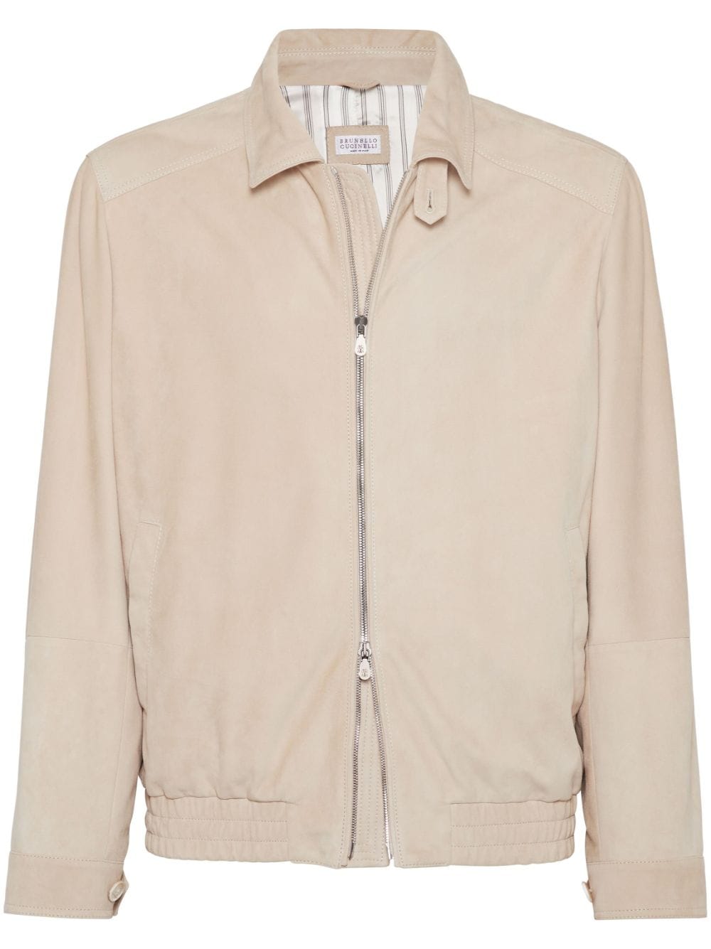 Brunello Cucinelli Bomberjacke aus Leder mit klassischem Kragen - Nude von Brunello Cucinelli