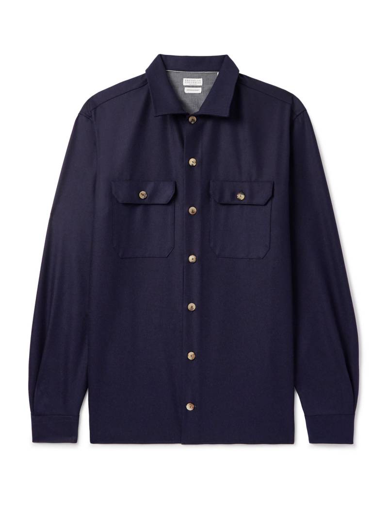 Brunello Cucinelli - Brushed Wool-Twill Overshirt - Men - Blue - XS Brunello Cucinelli - Brushed Wool-Twill Overshirt - Men - Blue - XS von Brunello Cucinelli