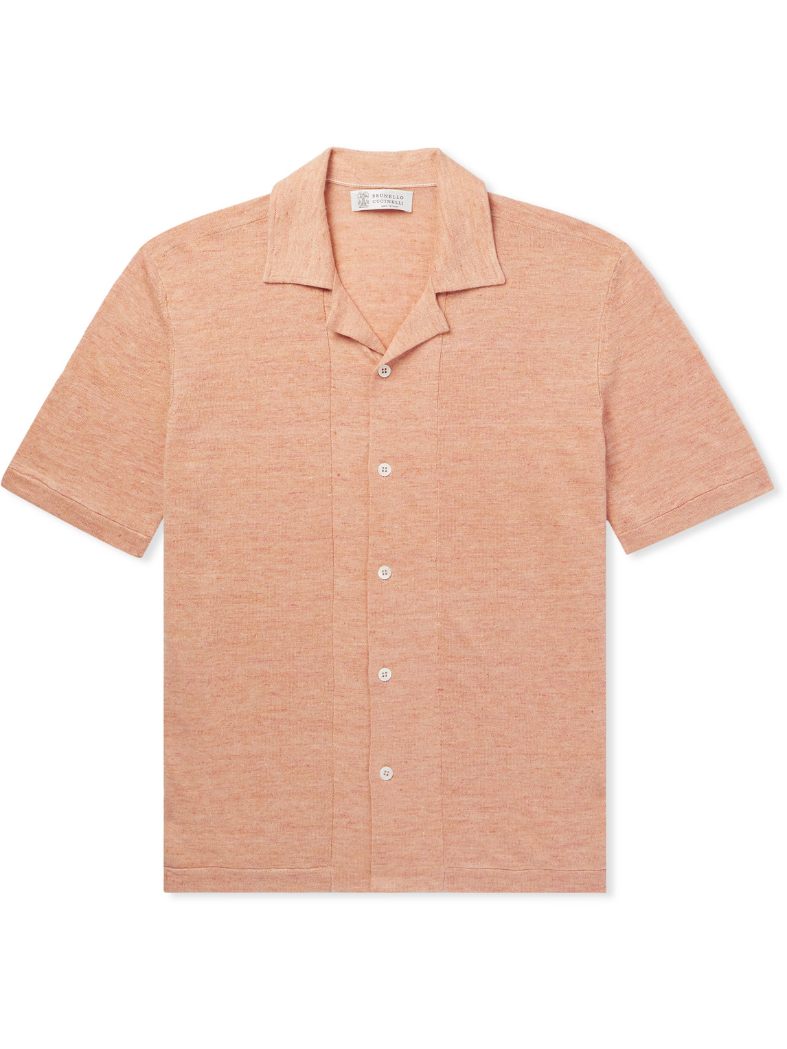 Brunello Cucinelli - Camp-Collar Linen and Cotton-Blend Shirt - Men - Orange - IT 48 von Brunello Cucinelli
