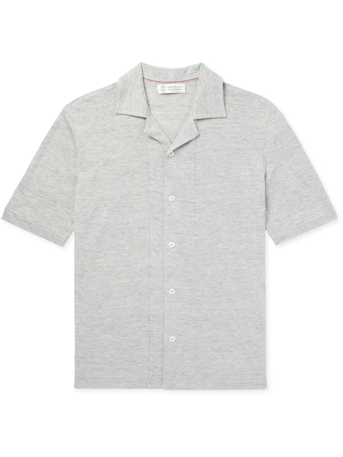 Brunello Cucinelli - Camp-Collar Slub Linen and Cotton-Blend Shirt - Men - Gray - IT 54 von Brunello Cucinelli