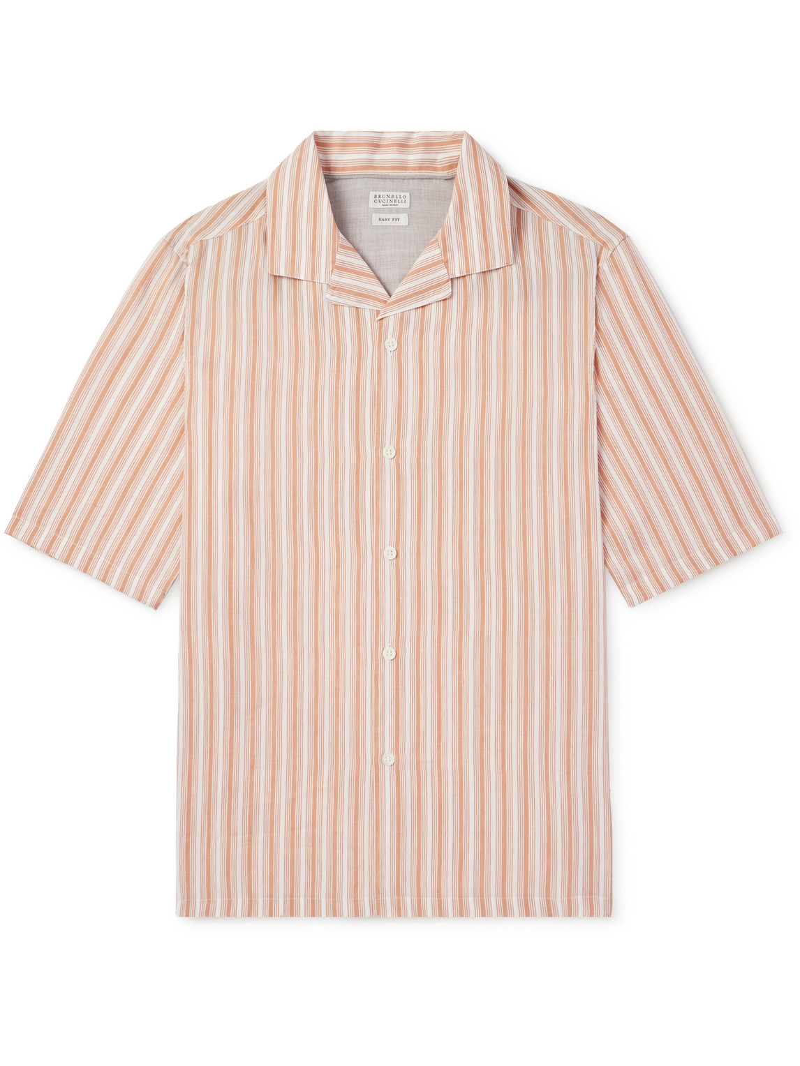 Brunello Cucinelli - Camp-Collar Striped Linen and Lyocell-Blend Shirt - Men - Orange - XL von Brunello Cucinelli