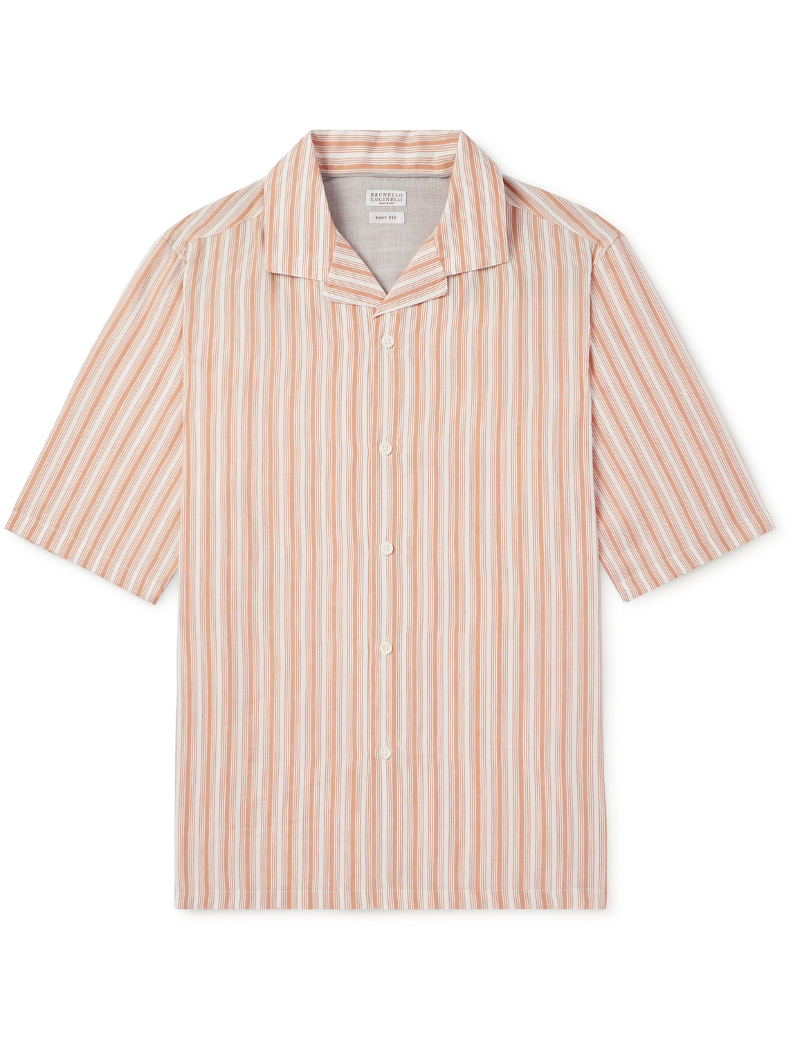 Brunello Cucinelli - Camp-Collar Striped Linen and Lyocell-Blend Shirt - Men - Orange - XXL von Brunello Cucinelli