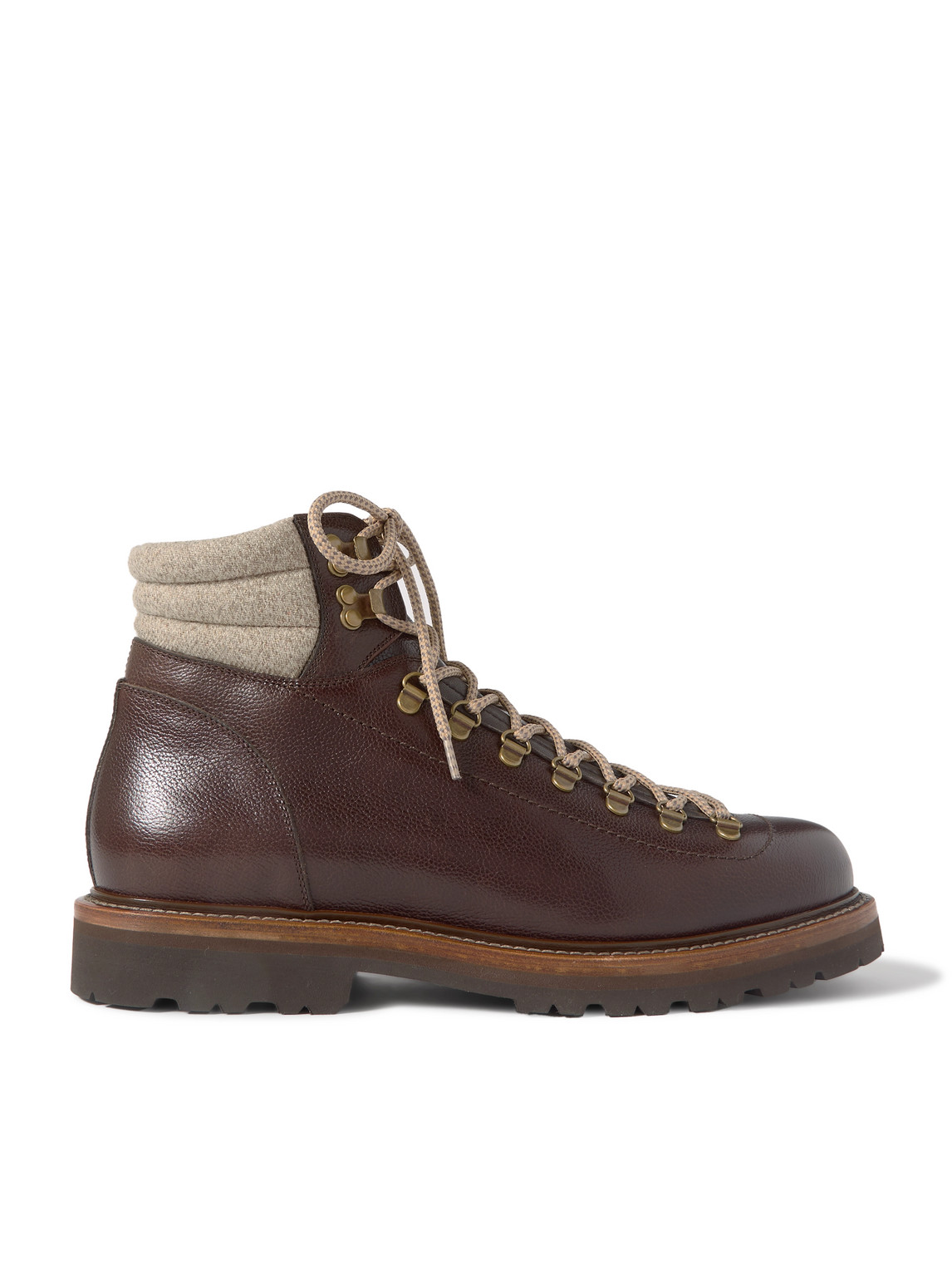 Brunello Cucinelli - Cashmere-Trimmed Leather Boots - Men - Brown - EU 43.5 von Brunello Cucinelli