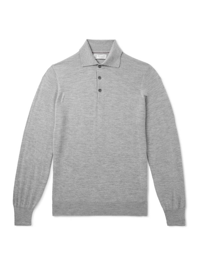 Brunello Cucinelli - Cashmere and Silk-Blend Polo Shirt - Men - Gray - IT 52 von Brunello Cucinelli