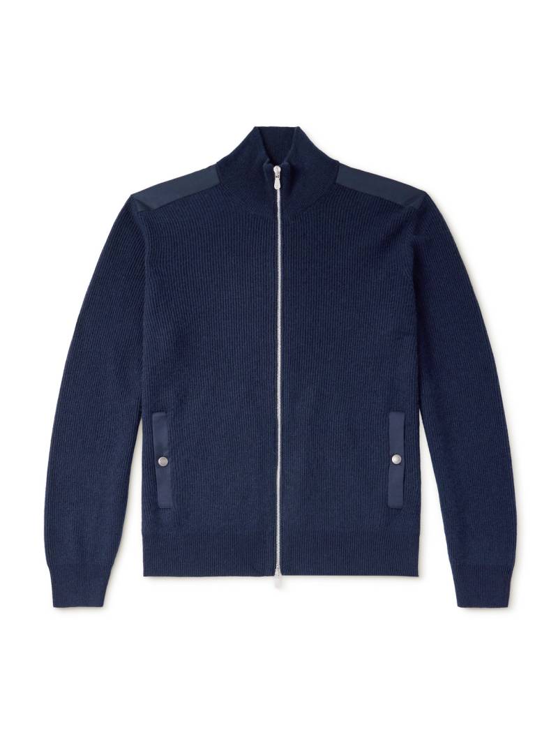 Brunello Cucinelli - Cotton Twill-Trimmed Ribbed Cashmere Zip-Up Cardigan - Men - Blue - IT 52 von Brunello Cucinelli