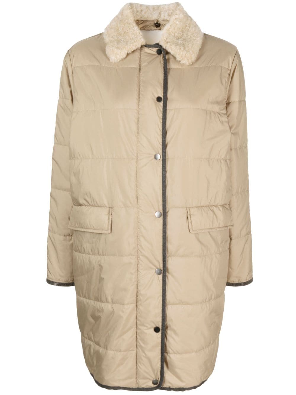 Brunello Cucinelli Doppelreihiger Mantel mit Shearling-Kragen - Nude von Brunello Cucinelli