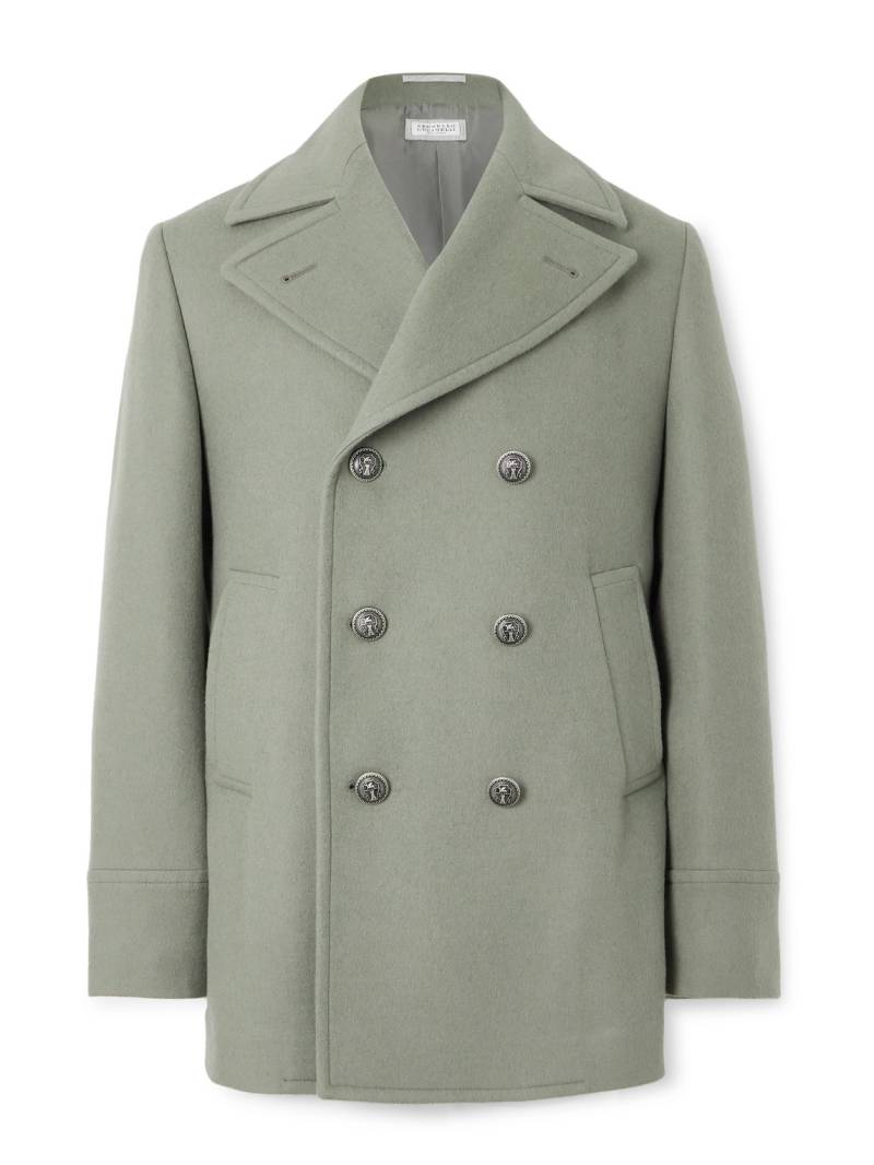 Brunello Cucinelli - Double-Breasted Brushed-Wool Peacoat - Men - Green - IT 48 von Brunello Cucinelli