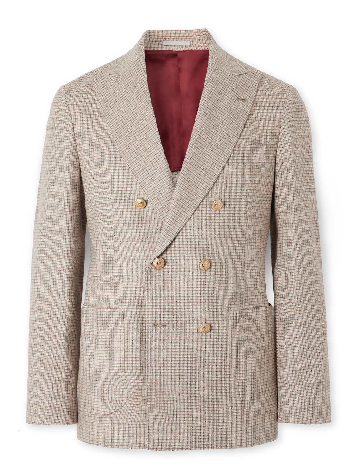 Brunello Cucinelli - Double-Breasted Checked Silk, Wool and Cashmere-Blend Blazer - Men - Neutrals - IT 46 Brunello Cucinelli - Double-Breasted Checked Silk, Wool and Cashmere-Blend Blazer - Men - Neutrals - IT 46 von Brunello Cucinelli