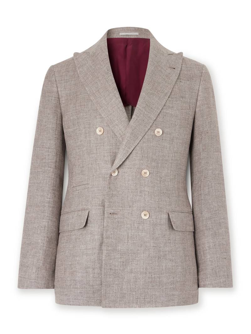 Brunello Cucinelli - Double-Breasted Linen, Wool and Silk-Blend Hopsack Blazer - Men - Neutrals - IT 54 von Brunello Cucinelli