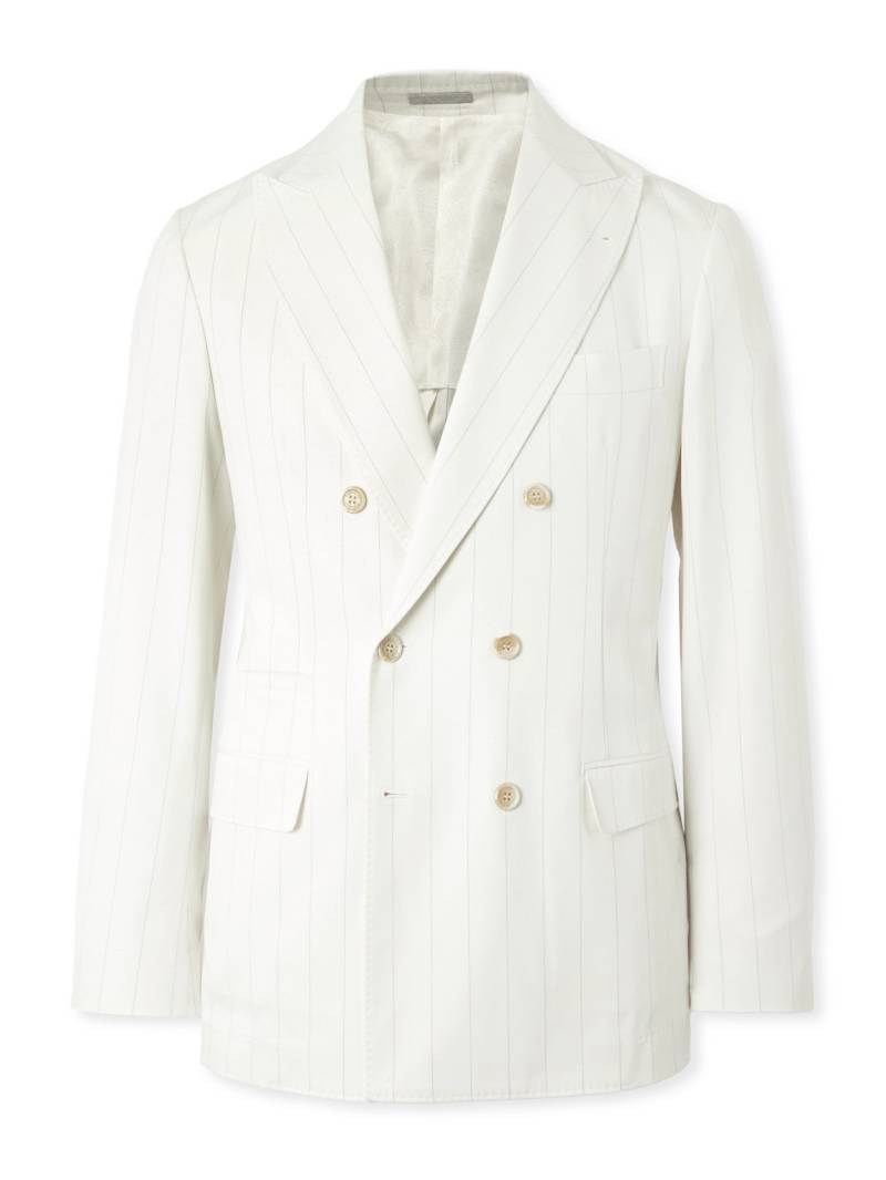 Brunello Cucinelli - Double-Breasted Pinstriped Wool and Cotton-Blend Twill Blazer - Men - White - IT 56 von Brunello Cucinelli