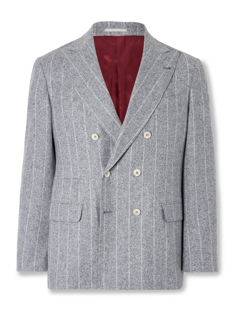 Brunello Cucinelli - Double-Breasted Striped Silk, Wool and Cashmere-Blend Blazer - Men - Gray - IT 48 von Brunello Cucinelli