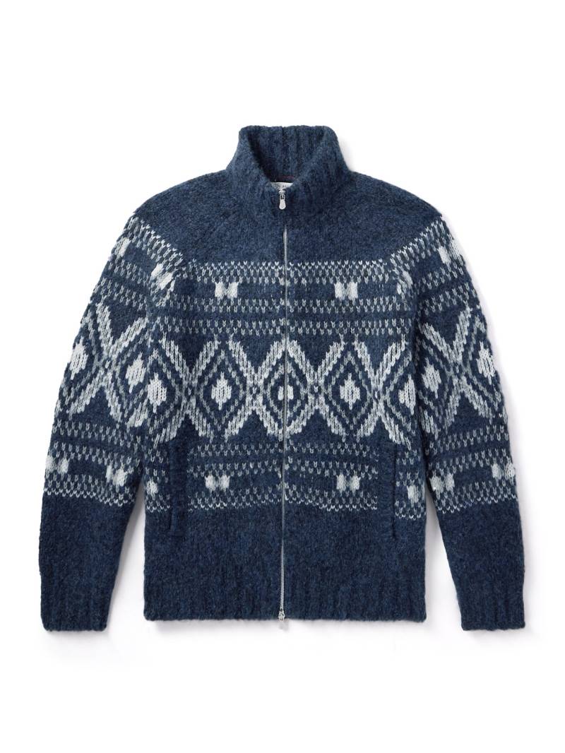 Brunello Cucinelli - Fair-Isle Jacquard-Knit Alpaca-Blend Zip-Up Cardigan - Men - Blue - IT 48 von Brunello Cucinelli