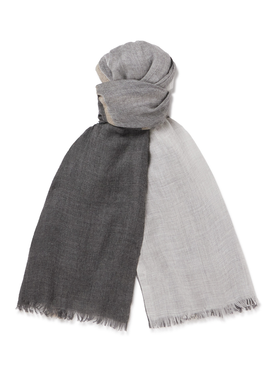 Brunello Cucinelli - Fringed Striped Cashmere and Silk-Blend Scarf - Men - Gray Brunello Cucinelli - Fringed Striped Cashmere and Silk-Blend Scarf - Men - Gray von Brunello Cucinelli