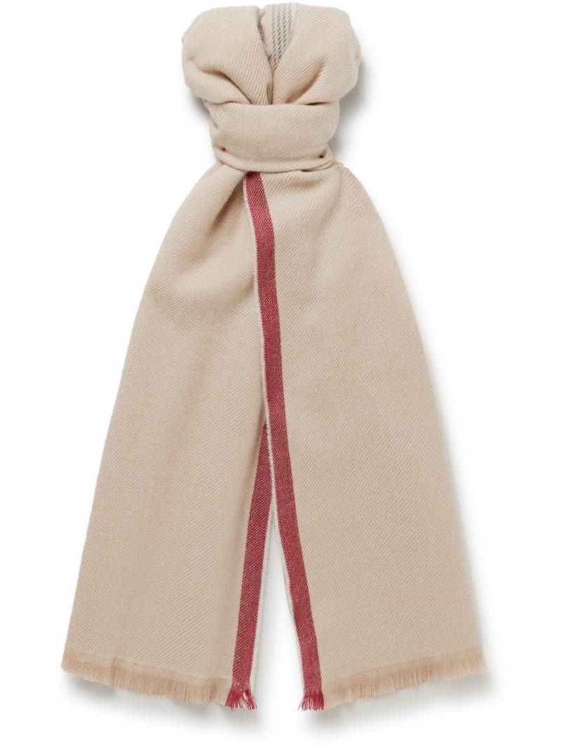 Brunello Cucinelli - Fringed Striped Wool and Cashmere-Blend Scarf - Men - Brown von Brunello Cucinelli