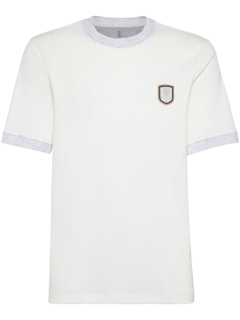 Brunello Cucinelli Geripptes T-Shirt mit Applikation - Weiß von Brunello Cucinelli