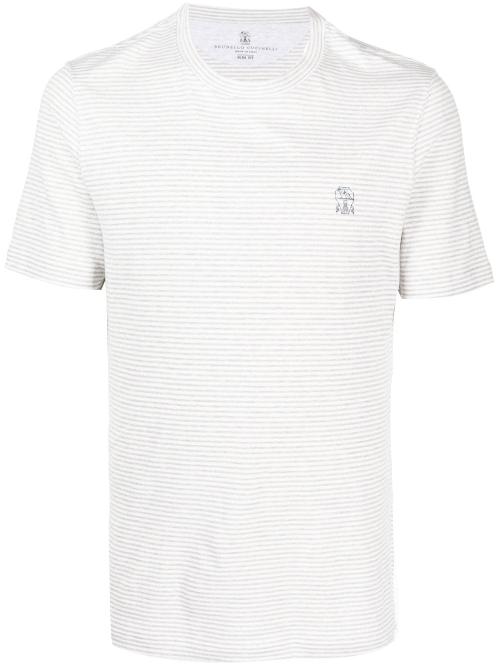 Brunello Cucinelli Gestreiftes T-Shirt - Weiß von Brunello Cucinelli