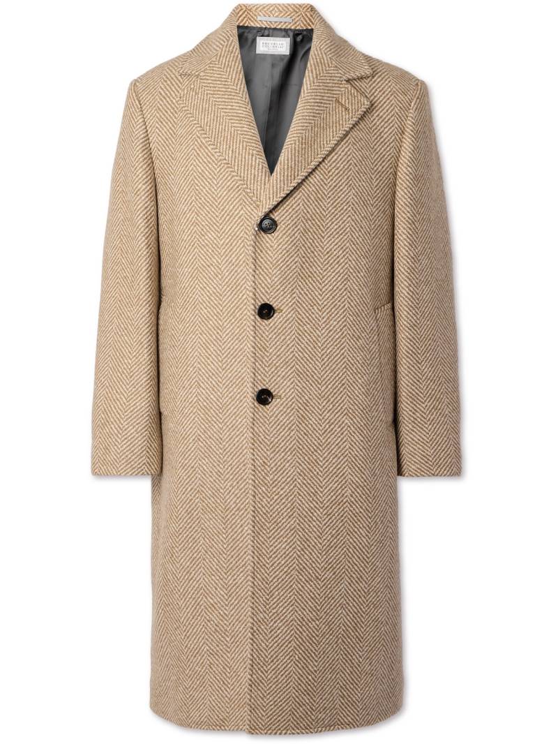 Brunello Cucinelli - Herringbone Cashmere and Silk-Blend Coat - Men - Brown - IT 52 von Brunello Cucinelli