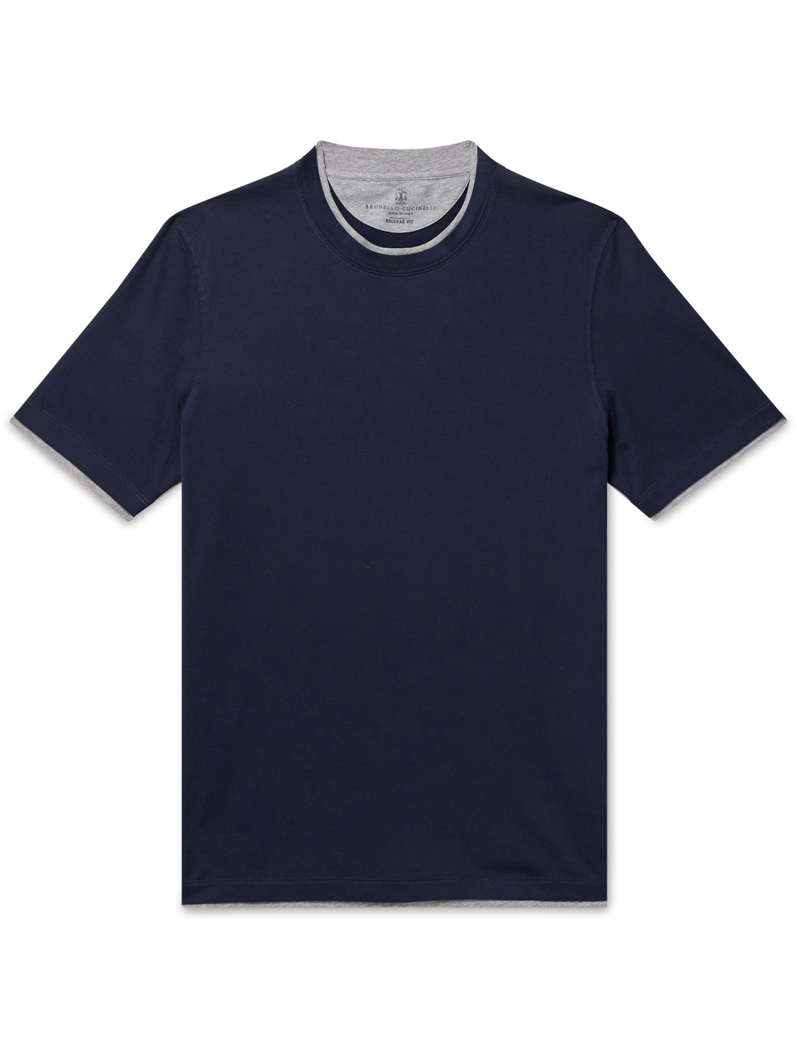 Brunello Cucinelli - Layered Logo-Embroidered Cotton-Jersey T-Shirt - Men - Blue - IT 50 von Brunello Cucinelli