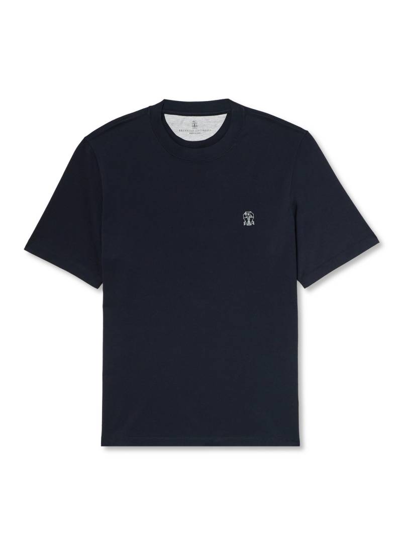 Brunello Cucinelli - Layered Logo-Print Cotton-Jersey T-Shirt - Men - Blue - M von Brunello Cucinelli