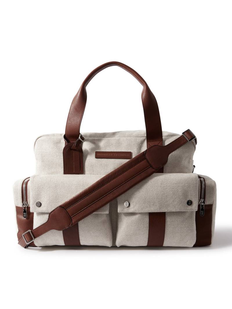 Brunello Cucinelli - Leather-Trimmed Canvas Weekend Bag - Men - Neutrals von Brunello Cucinelli