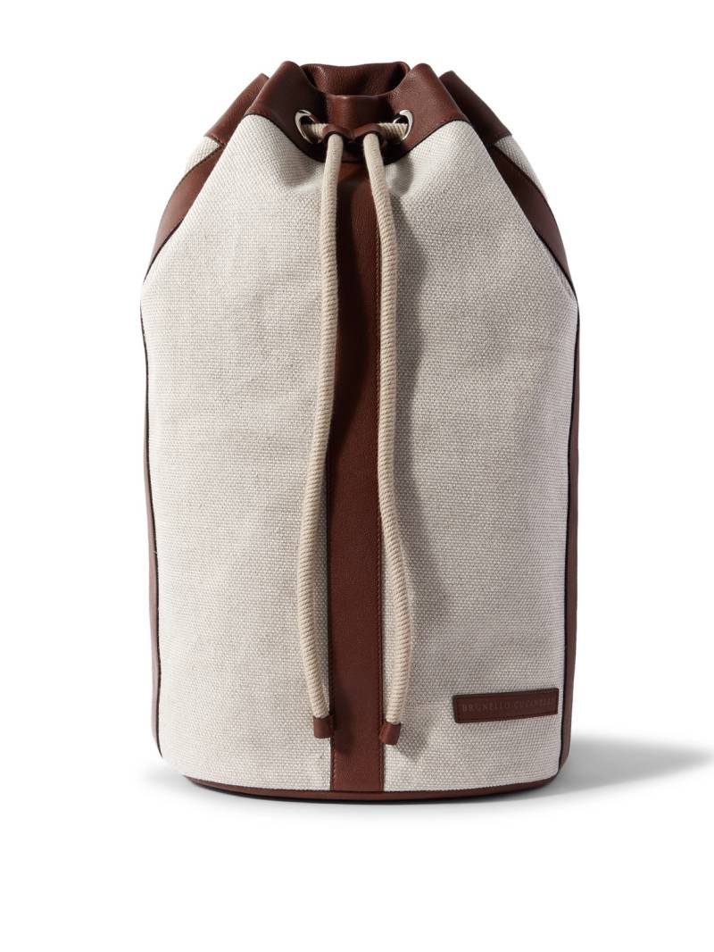 Brunello Cucinelli - Leather-Trimmed Cotton and Linen-Blend Canvas Backpack - Men - Neutrals von Brunello Cucinelli