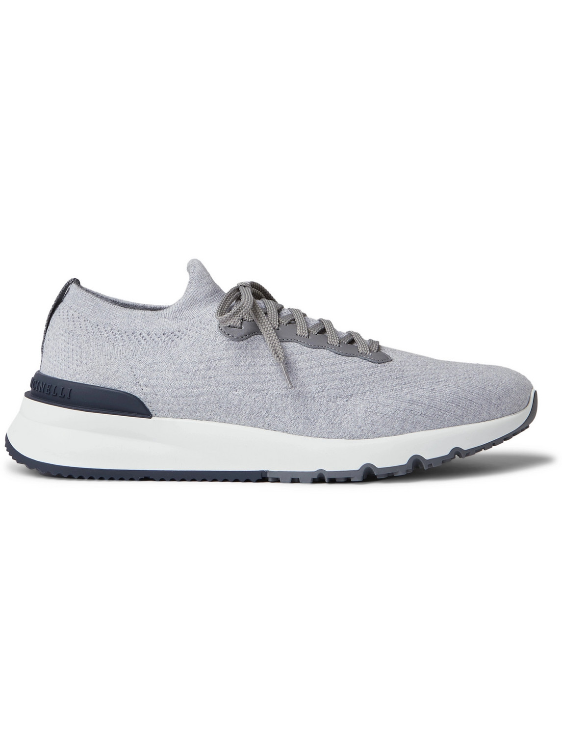 Brunello Cucinelli - Leather-Trimmed Stretch-Knit Sneakers - Men - Gray - EU 40 von Brunello Cucinelli