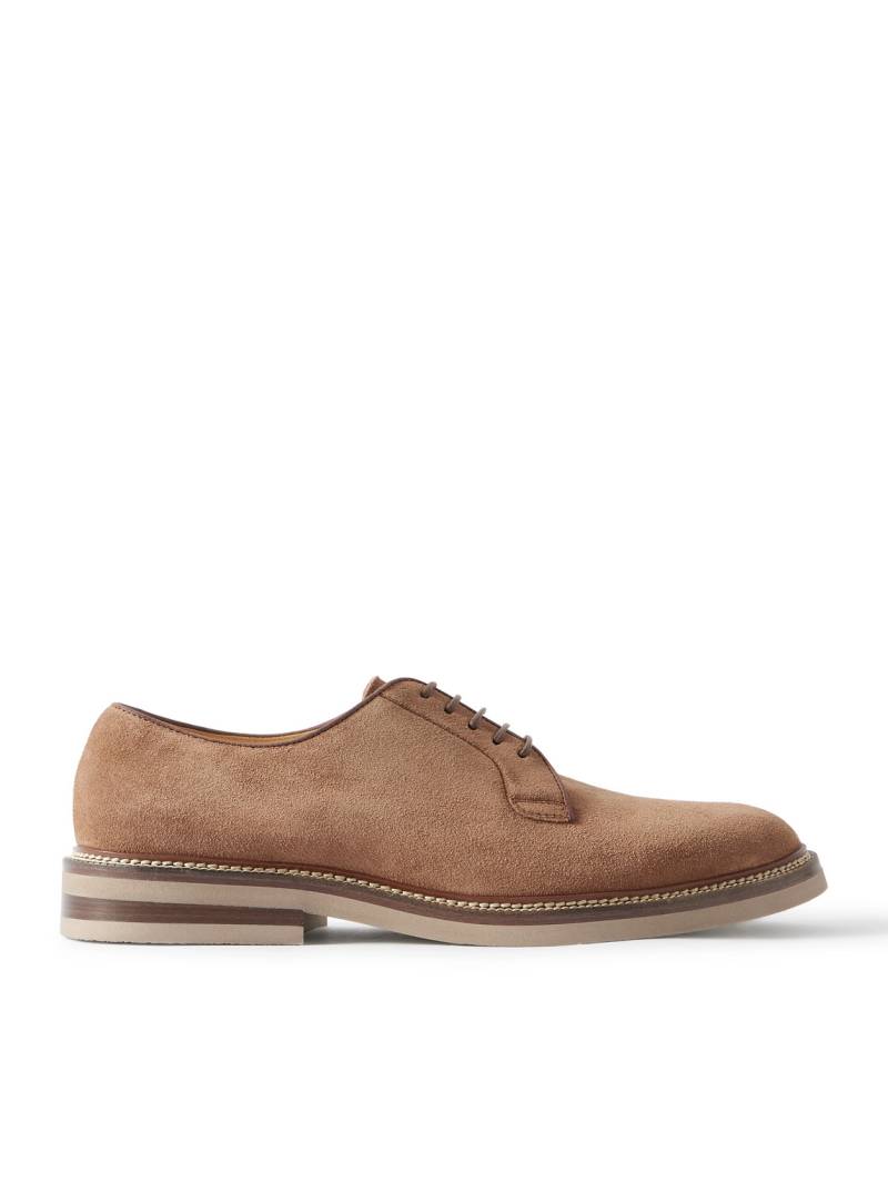 Brunello Cucinelli - Leather-Trimmed Suede Derby Shoes - Men - Brown - EU 46 von Brunello Cucinelli