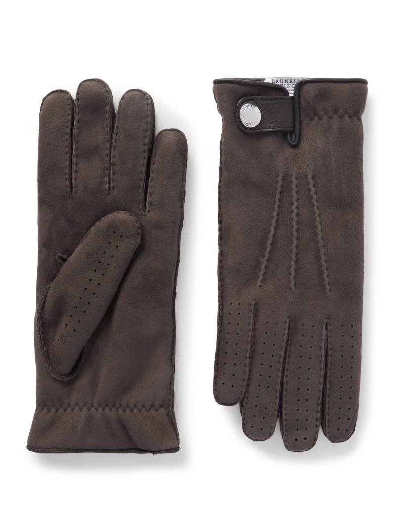 Brunello Cucinelli - Leather-Trimmed Suede Gloves - Men - Brown - L von Brunello Cucinelli