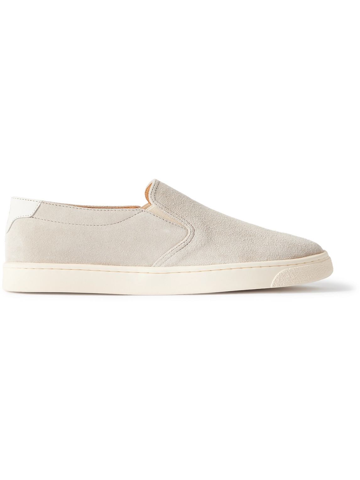 Brunello Cucinelli - Leather-Trimmed Suede Slip-On Sneakers - Men - Neutrals - EU 42 von Brunello Cucinelli